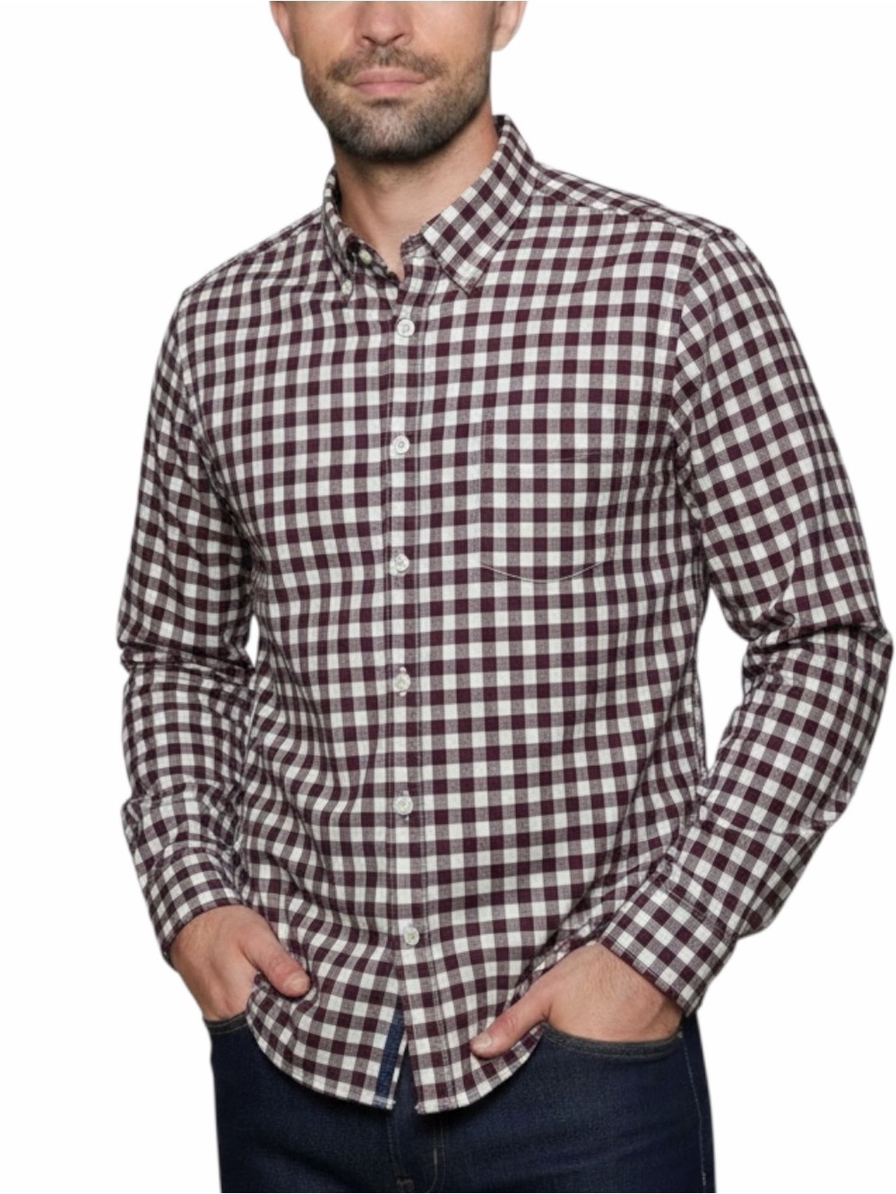 Jachs and M Likin It Men's Burgundy Plaid Shirt M Cotton Long Sleeve Button-Up